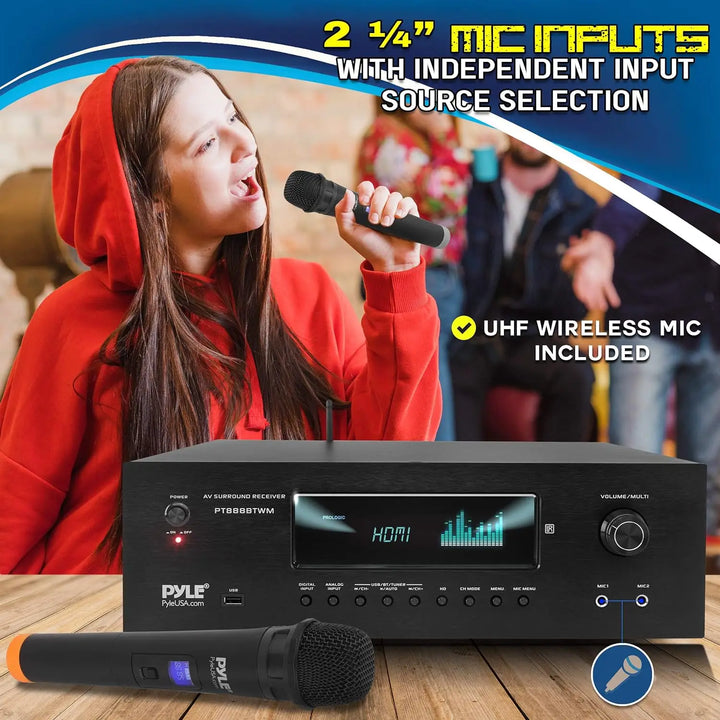 Pyle 1000W Bluetooth Home Theater Karaoke Receiver