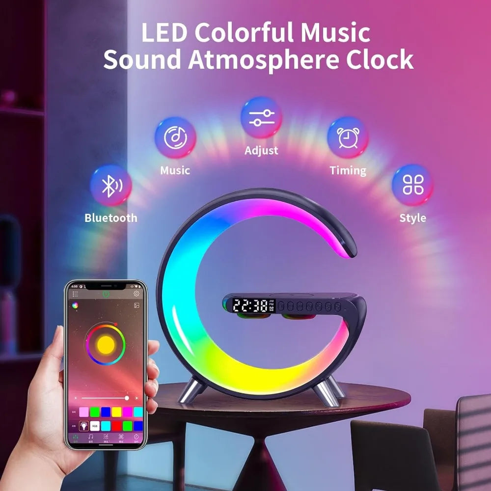 Table Lamp, Wireless Charger, Alarm Clock Bluetooth Speaker