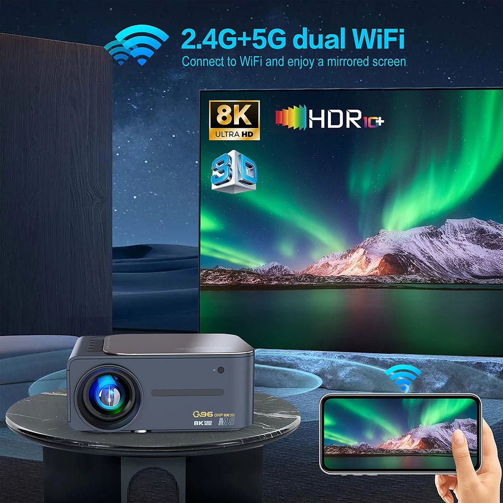 1080P Projector 4K 8K Video Decoding 5G WiFi