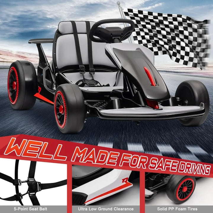 Go Kart, 24V Drift Kart Car 2x150W Powerful Moto