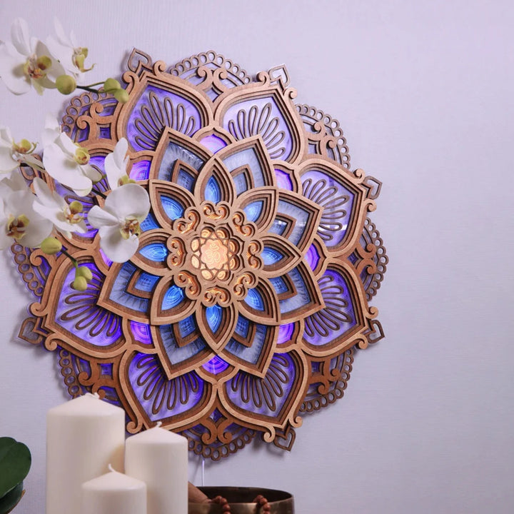 Wooden Hanging Carved Multilayered LED Lamp