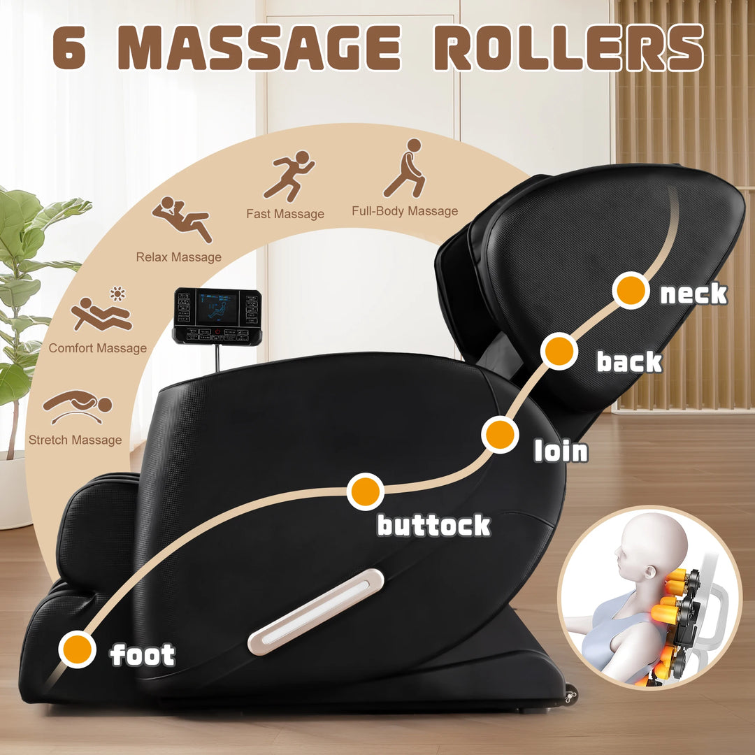 Massage Chair with Zero Gravity with Heating, Airbags, Foot Roller, Bluetooth Speaker