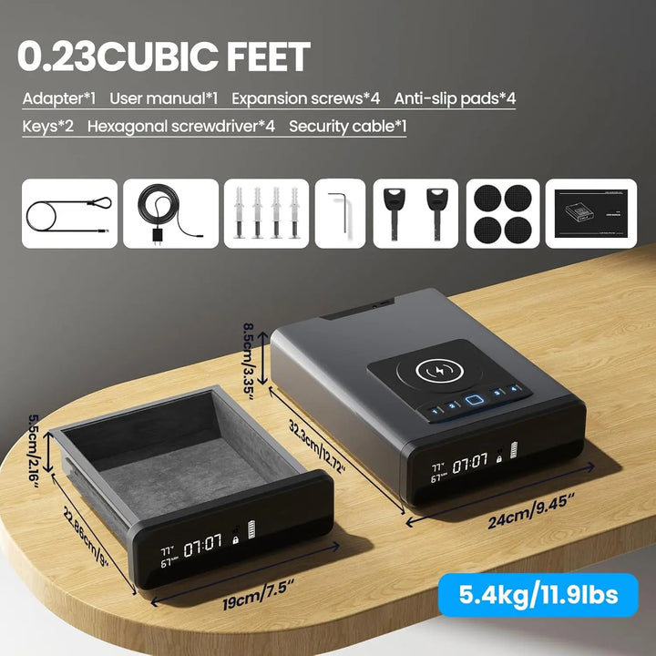 Biometric Gun Safe W/ LED Clock & Phone Charging