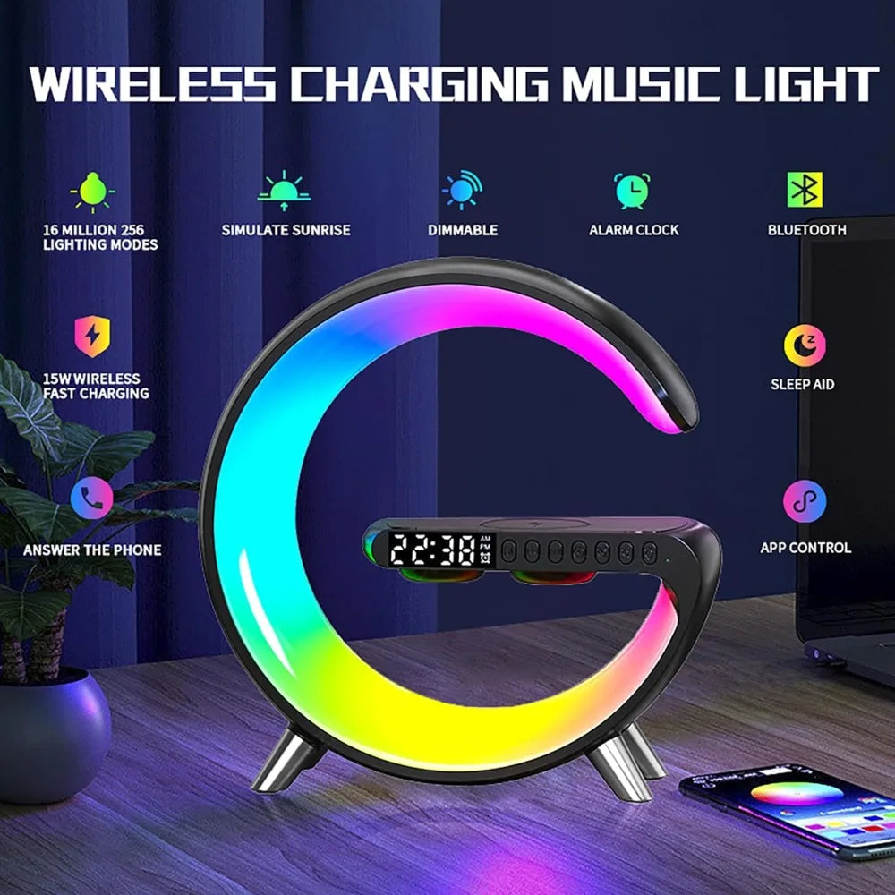 Table Lamp, Wireless Charger, Alarm Clock Bluetooth Speaker