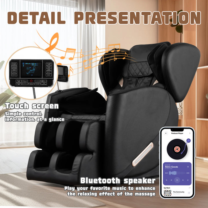 Massage Chair with Zero Gravity with Heating, Airbags, Foot Roller, Bluetooth Speaker