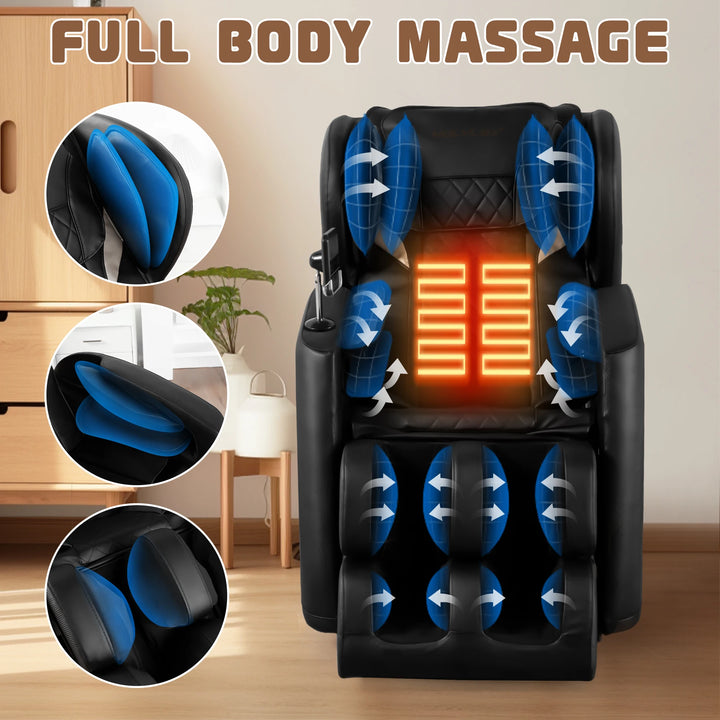 Massage Chair with Zero Gravity with Heating, Airbags, Foot Roller, Bluetooth Speaker