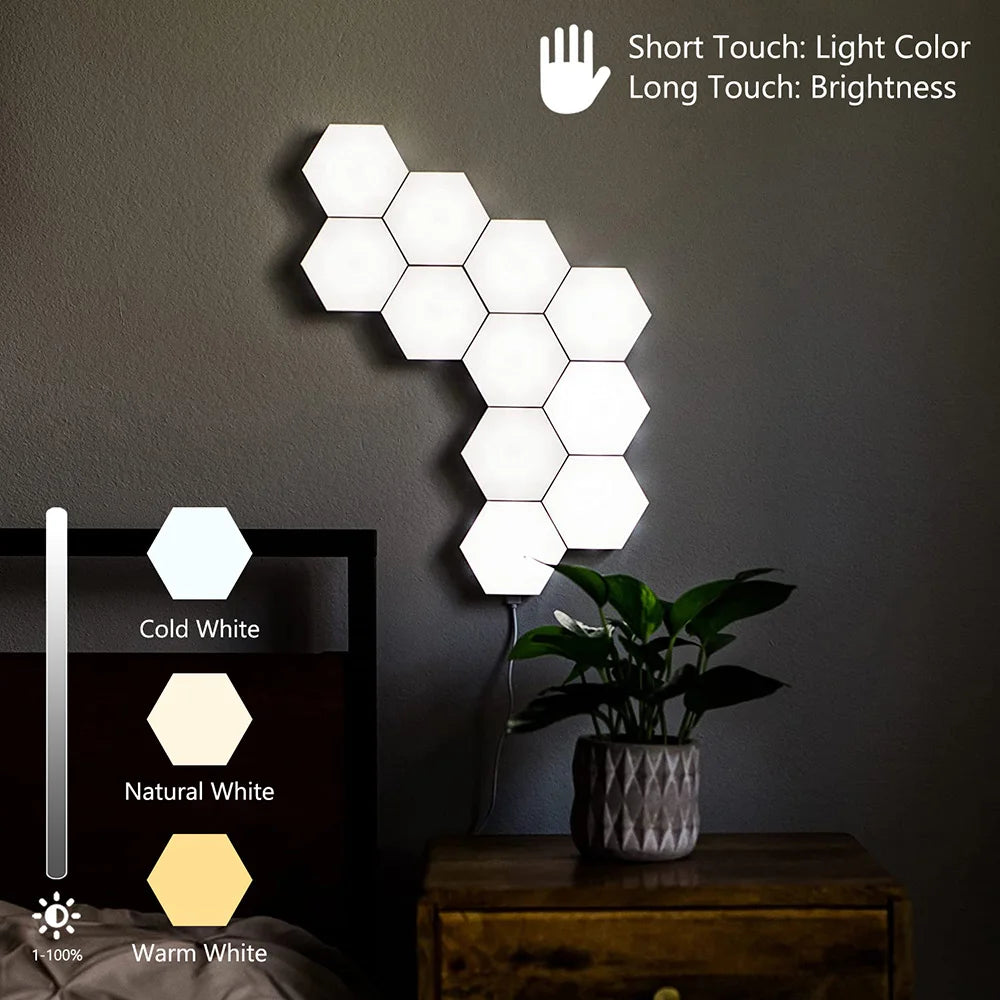 Touch Sensitive RGB Hexagon Lights LED Wall Panels USB Cellular  Quantum Lamp Modular Night Lights Gaming DIY Wall Lamp Decor