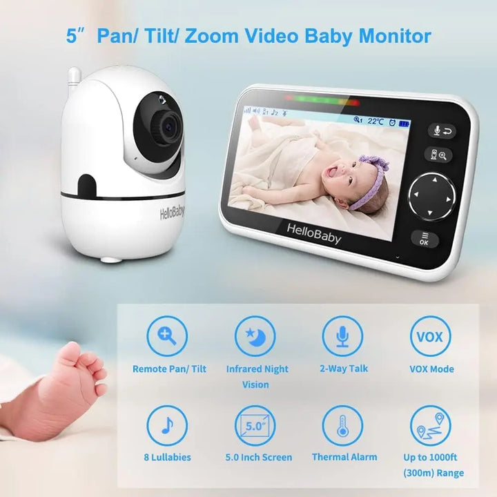 Baby Monitor 4 Cameras WiFi, 26-Hour Battery Pan-Tilt-Zoom