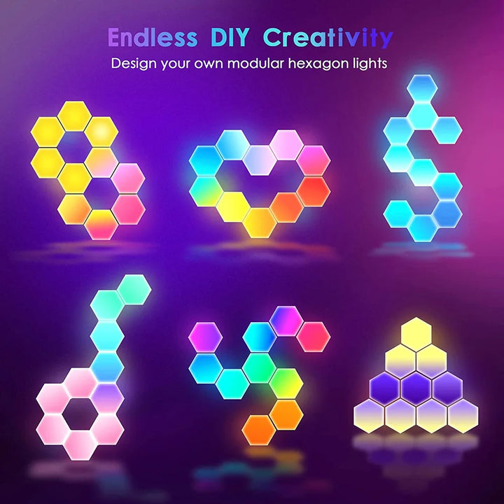 Touch Sensitive RGB Hexagon Lights LED Wall Panels USB Cellular  Quantum Lamp Modular Night Lights Gaming DIY Wall Lamp Decor