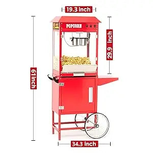 Commercial Popcorn Machine with Cart, 8 Oz Kettle