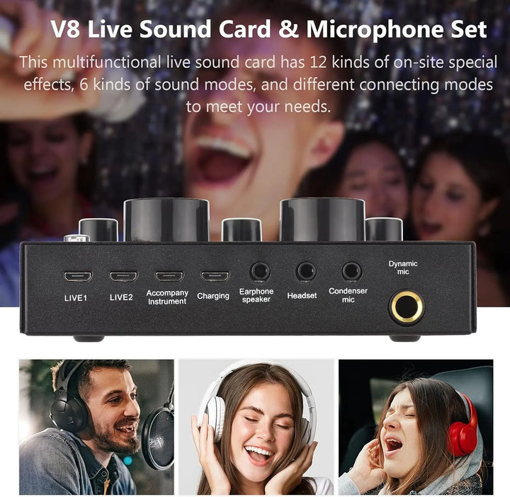 Live Sound card V8 audio mixer with microphone