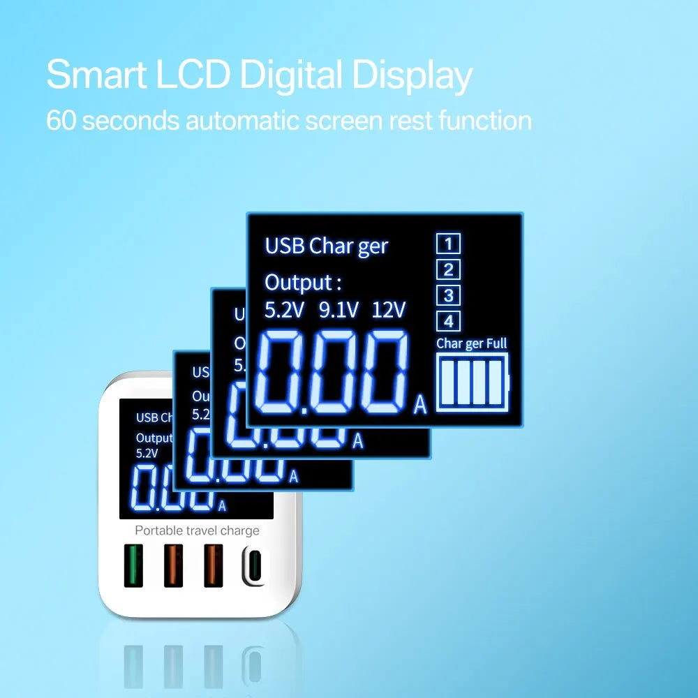 40W USB Wall Charger 4 Port With LED Display