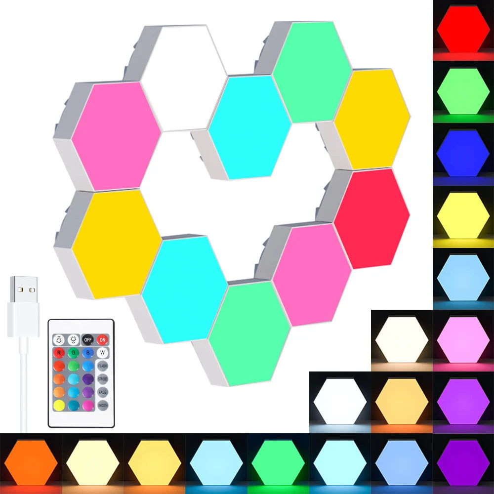 Touch Sensitive RGB Hexagon Lights LED Wall Panels USB Cellular  Quantum Lamp Modular Night Lights Gaming DIY Wall Lamp Decor