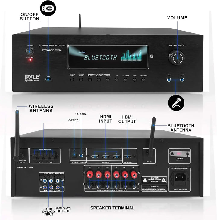 Pyle 1000W Bluetooth Home Theater Karaoke Receiver