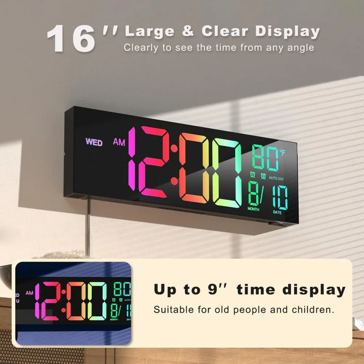 16" Large Digital Wall Clock with Remote Control