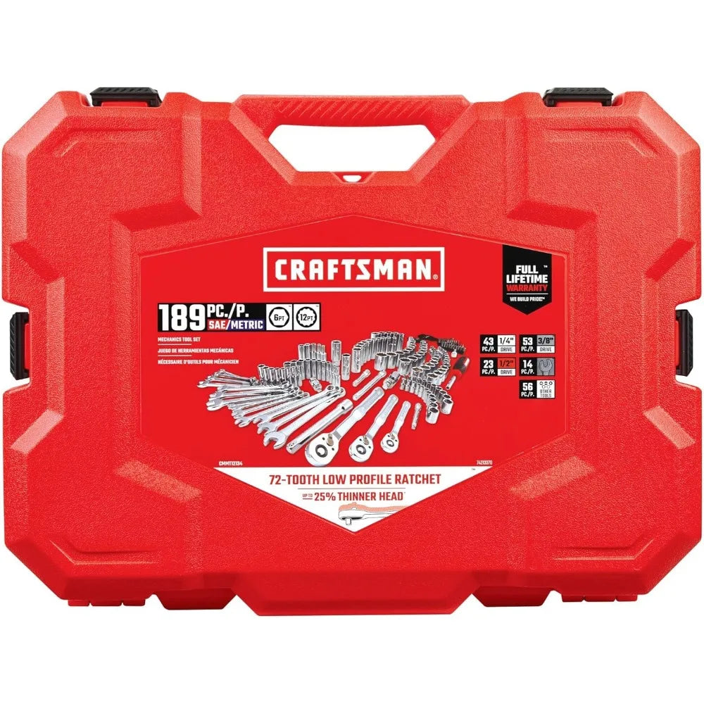 CRAFTSMAN Mechanics Tool Set, 1/4 and 3/8 Inch Drive, 189 Piece